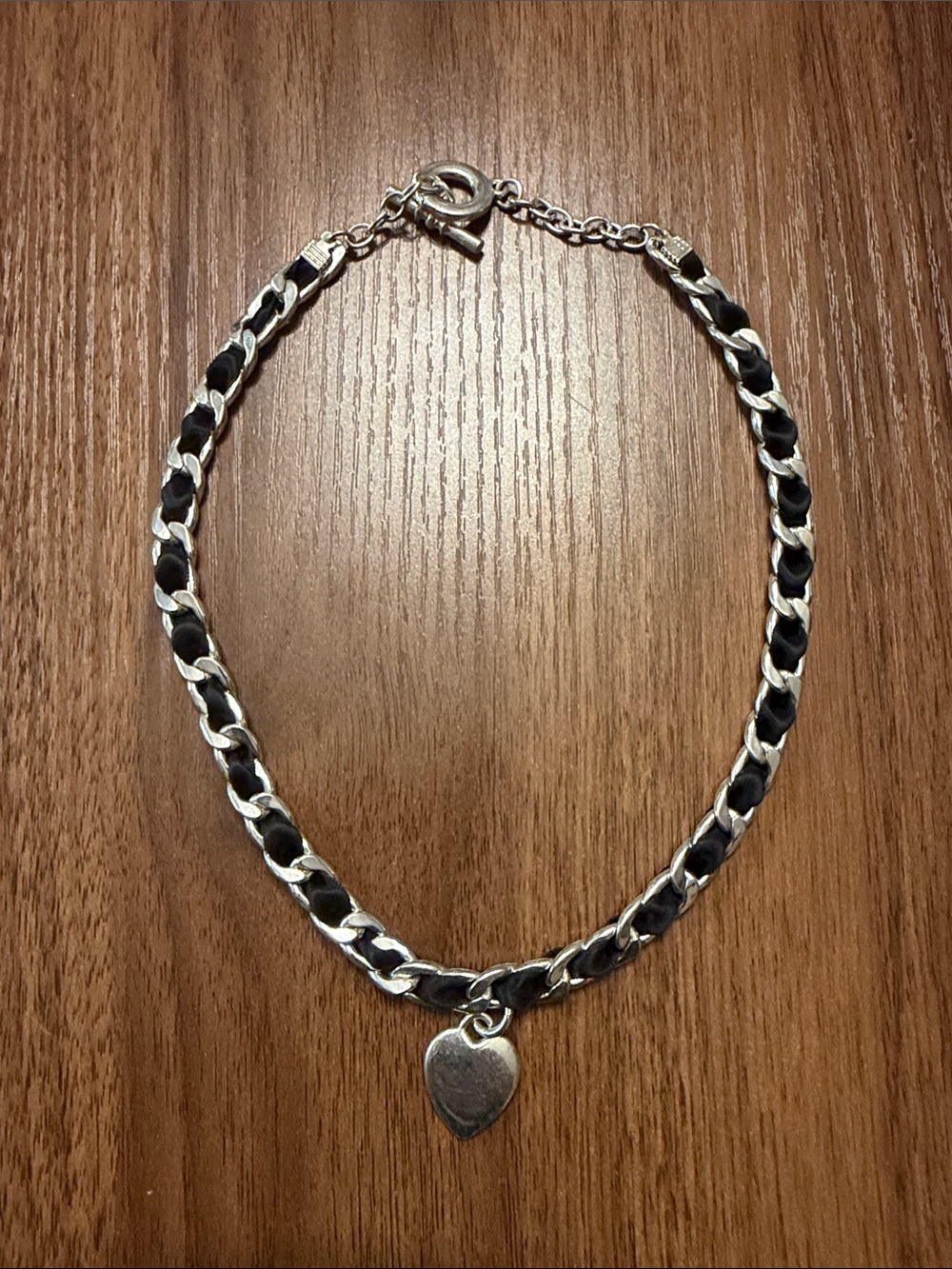 Silver & Black Heart Charm Chain Necklace - Women Fashion Jewelry